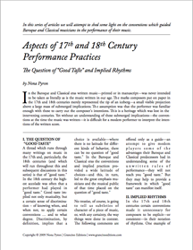 Aspects of 17th and 18th Century Performance Practices: The Question of Good Taste and Implied Rhythms